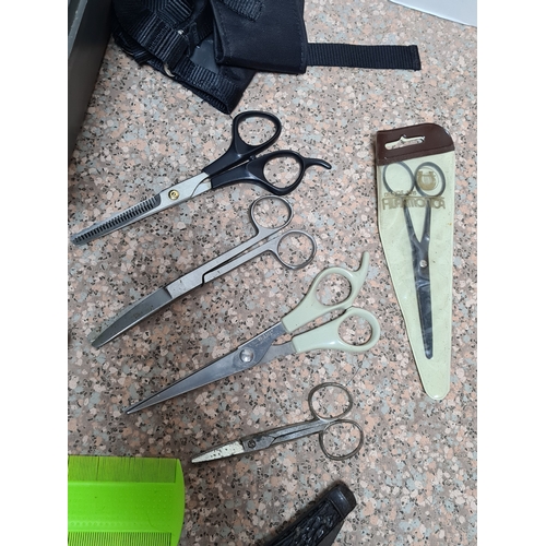 93 - A collection of vintage Dog / pet grooming tools to include, combs, hair brushes, scissors and pen k... 