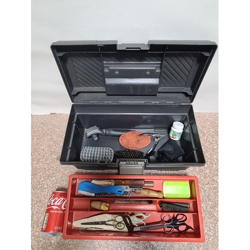 93 - A collection of vintage Dog / pet grooming tools to include, combs, hair brushes, scissors and pen k... 