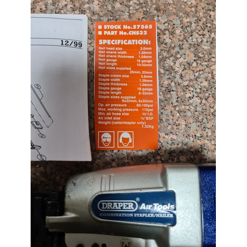 94 - A Draper Combination Nailer /Stapler Air Tool Kit in a plastic box with additional staples and heavy... 