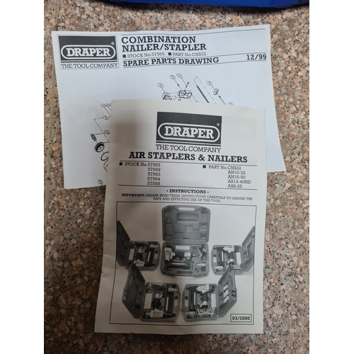 94 - A Draper Combination Nailer /Stapler Air Tool Kit in a plastic box with additional staples and heavy... 