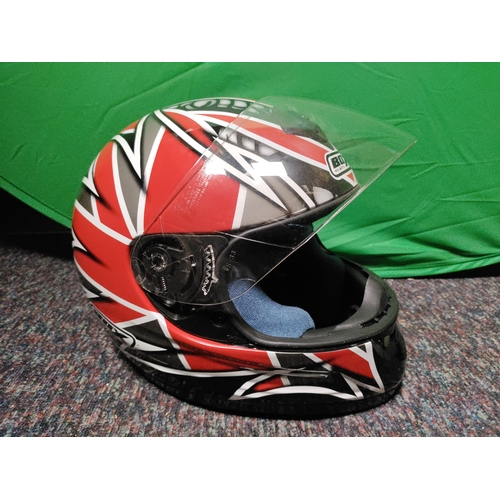 101 - A BOX helmets full-face motorcycle helmet in red & white with BOX helmets branded bag. (Size L)
