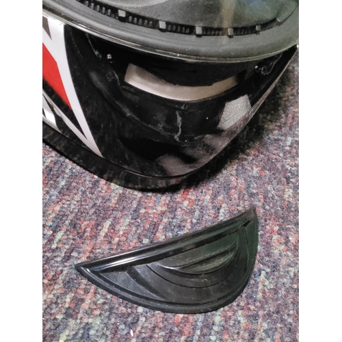 101 - A BOX helmets full-face motorcycle helmet in red & white with BOX helmets branded bag. (Size L)