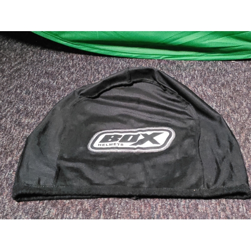 101 - A BOX helmets full-face motorcycle helmet in red & white with BOX helmets branded bag. (Size L)