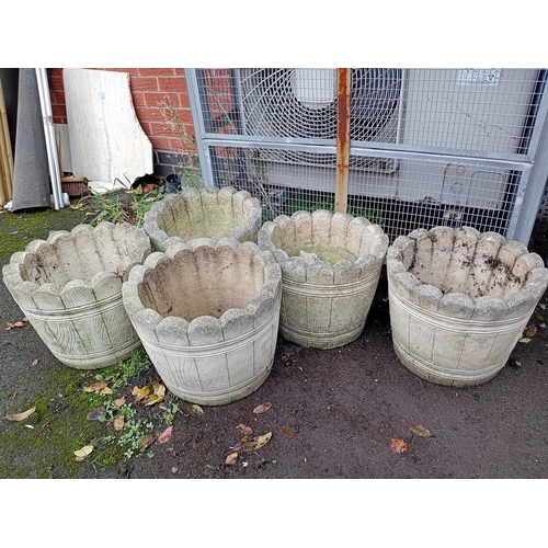 111 - 5 Large Stone Barrell Design Garden Planters - 39 X 30cm
