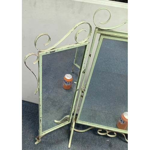 55 - A vintage metal triple dressing table mirror with a triptych design.