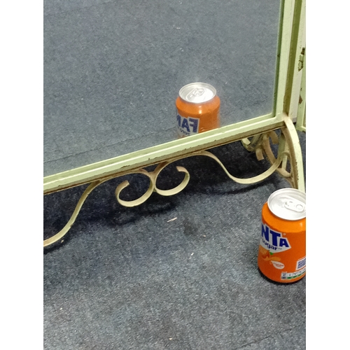 55 - A vintage metal triple dressing table mirror with a triptych design.