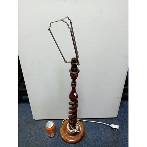 127 - Antique oak barley twist lamp. Pat tested. 79cm in height.