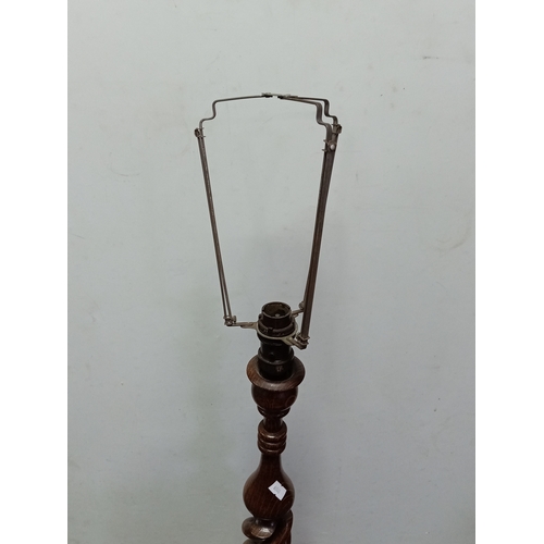 127 - Antique oak barley twist lamp. Pat tested. 79cm in height.