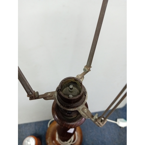 127 - Antique oak barley twist lamp. Pat tested. 79cm in height.