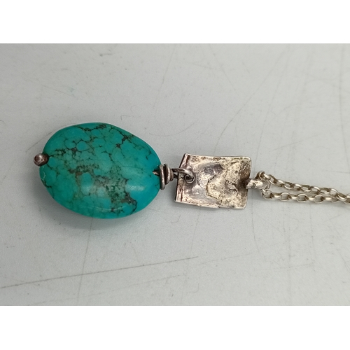 370 - Two stamped 925 silver necklaces. One has a turquoise colour stone and one has a silver mounted pend... 