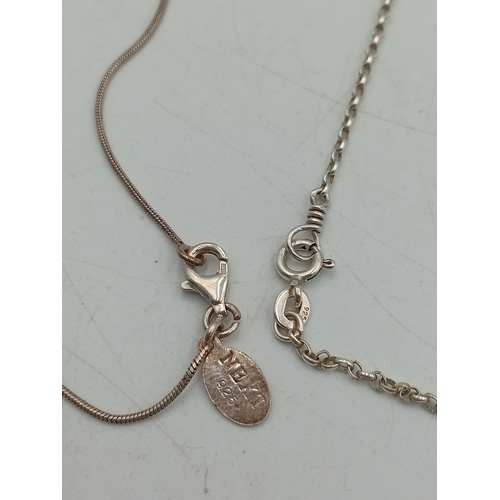 370 - Two stamped 925 silver necklaces. One has a turquoise colour stone and one has a silver mounted pend... 