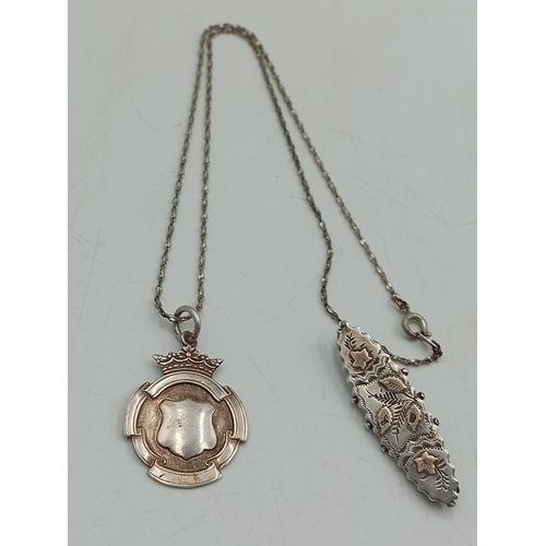371 - An antique hallmarked birmingham sterling silver brooch decorated with gold leaves and a hallmarked ... 