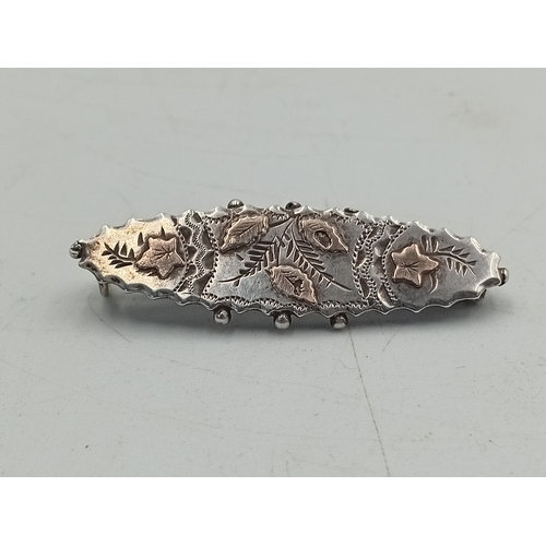 371 - An antique hallmarked birmingham sterling silver brooch decorated with gold leaves and a hallmarked ... 