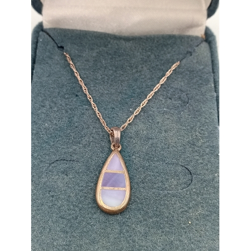 386 - A stamped 925 silver necklace with a stamped 925 silver pendant with purple inlay and a hallmarked s... 