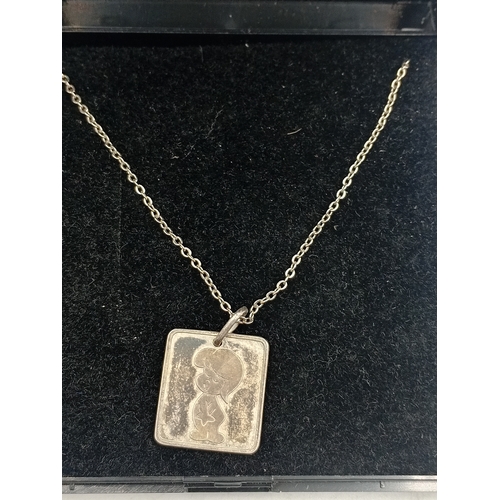 393 - Two stamped 925 silver necklaces. One has a stamped silver Aries pendant and a hallmarked 925 child ... 