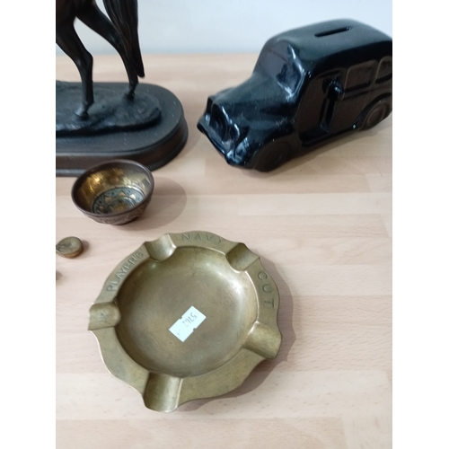 52 - A collection of vintage items, to include; a brass car mascot, a small brass bowl, a brass 