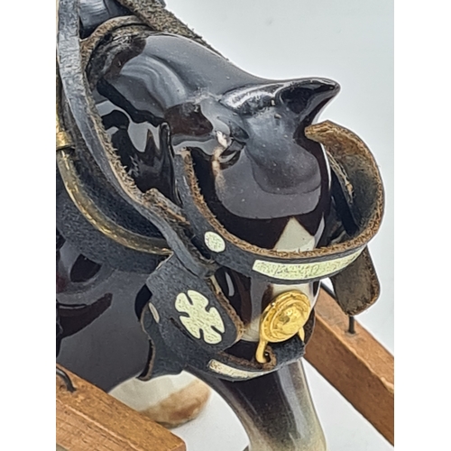 6 - A Ornamental Ceramic Shire Horse With a Romany Rose Wooden Traveller's Caravan.