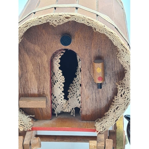 6 - A Ornamental Ceramic Shire Horse With a Romany Rose Wooden Traveller's Caravan.