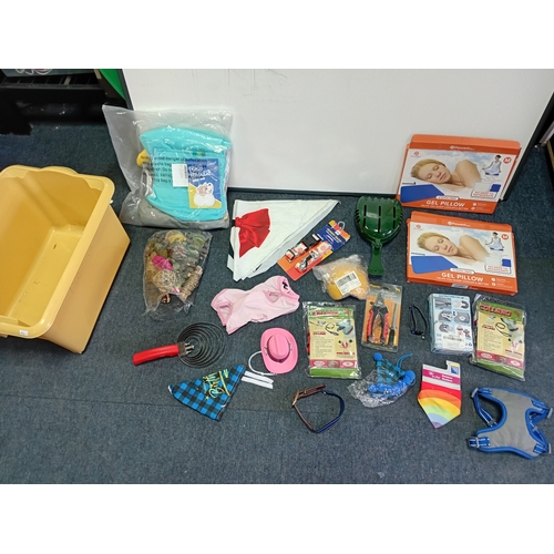 16 - A collection of dog accessories including leads, hats, bandanas etc