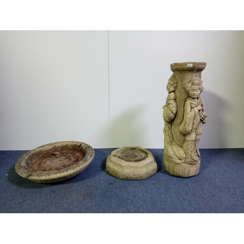 27 - A solid concrete pedestal bird bath signed Helen young, height 30.5