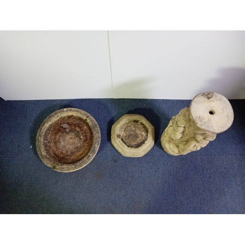 27 - A solid concrete pedestal bird bath signed Helen young, height 30.5