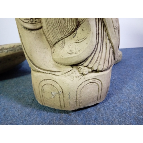 27 - A solid concrete pedestal bird bath signed Helen young, height 30.5