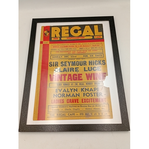 109 - A 1930s cinema poster for the Regal Cinema, Southampton, advertising Sir Seymour hicks and Claire Lu... 