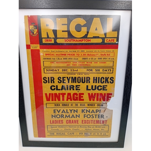 109 - A 1930s cinema poster for the Regal Cinema, Southampton, advertising Sir Seymour hicks and Claire Lu... 