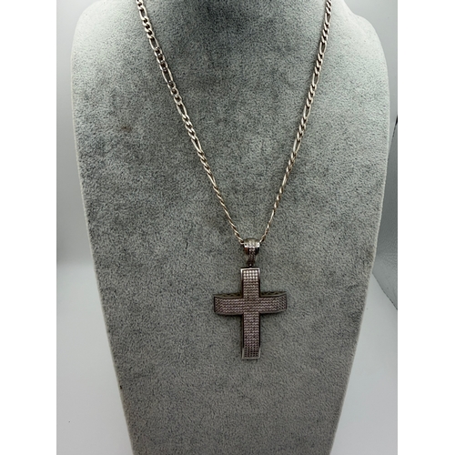 16 - A stamped 925 silver cross with CZ and necklace. Length 18