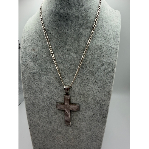 16 - A stamped 925 silver cross with CZ and necklace. Length 18