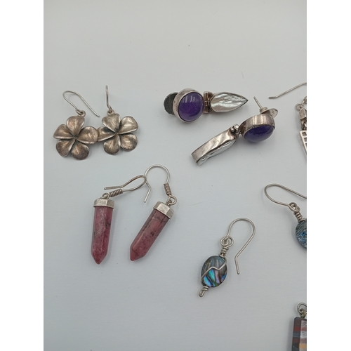 119 - Seven sets of earrings including a pair of Mackintosh style examples, an pearl and amethyst example,... 