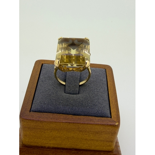 164 - A vintage fully hallmarked 9ct gold emerald cut citrine Cocktail ring estimated 20 to 23 carats. Siz... 