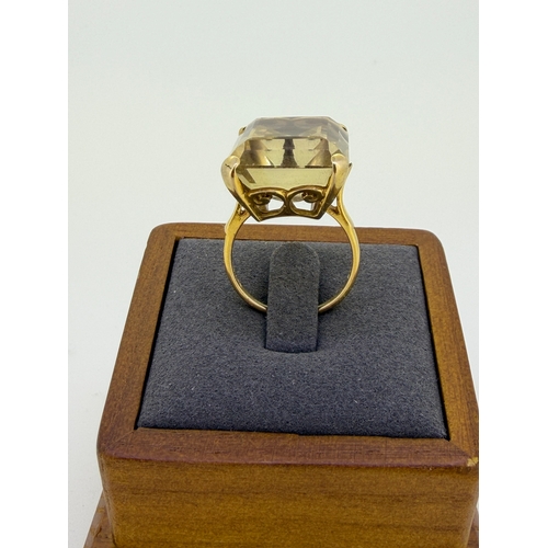 164 - A vintage fully hallmarked 9ct gold emerald cut citrine Cocktail ring estimated 20 to 23 carats. Siz... 