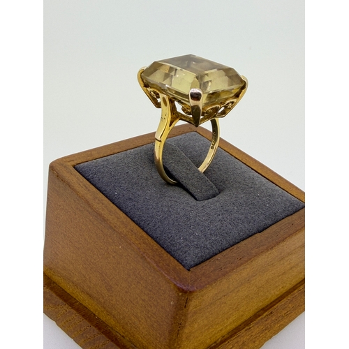 164 - A vintage fully hallmarked 9ct gold emerald cut citrine Cocktail ring estimated 20 to 23 carats. Siz... 