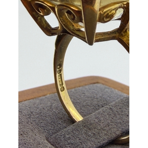 164 - A vintage fully hallmarked 9ct gold emerald cut citrine Cocktail ring estimated 20 to 23 carats. Siz... 