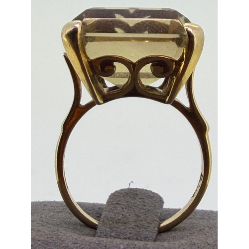 164 - A vintage fully hallmarked 9ct gold emerald cut citrine Cocktail ring estimated 20 to 23 carats. Siz... 