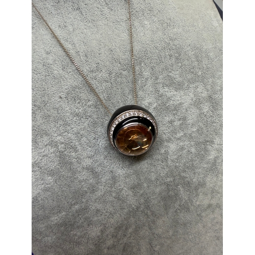 199 - A Belle Etoile Modernist orange cubic zirconia and enamel sterling silver pendant on silver change. ... 