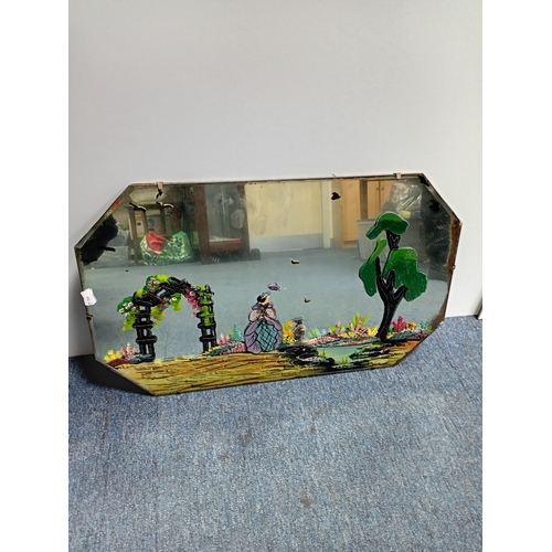 102 - A vintage hand painted Art Deco wall mirror known as 