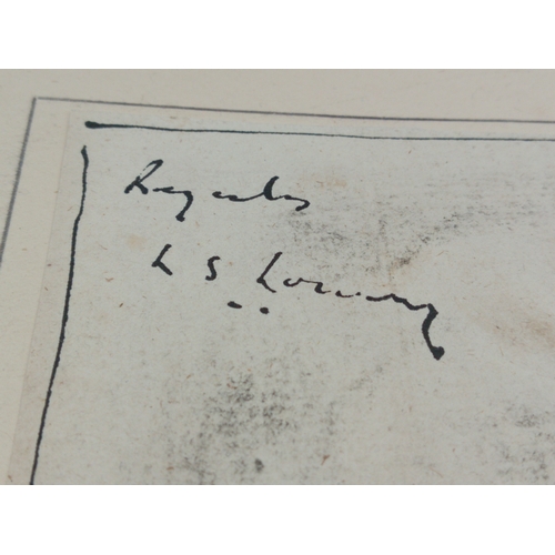 104 - An Orginal ink drawing signed L. S. Lowry depicting a pair of cats. (Height 20 cm x Width 13 cm)