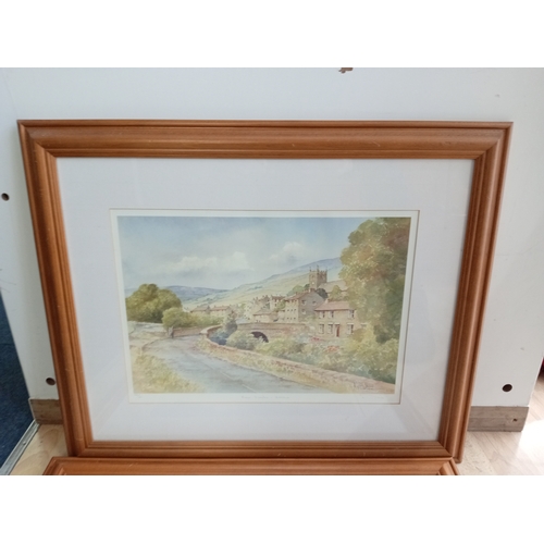 106 - A trio of Signed framed prints. To include swing bridge, Reeth, Yorkshire by KW Burton (Height 48 cm... 