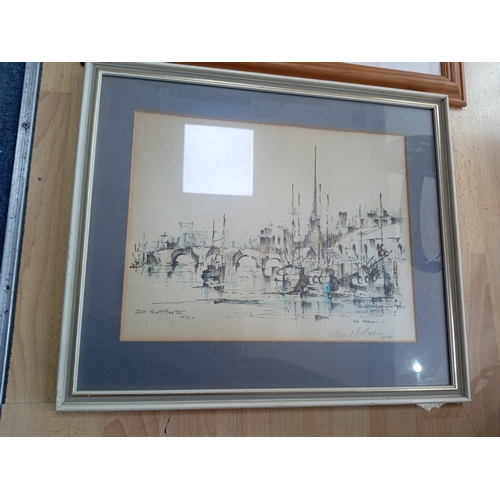 106 - A trio of Signed framed prints. To include swing bridge, Reeth, Yorkshire by KW Burton (Height 48 cm... 