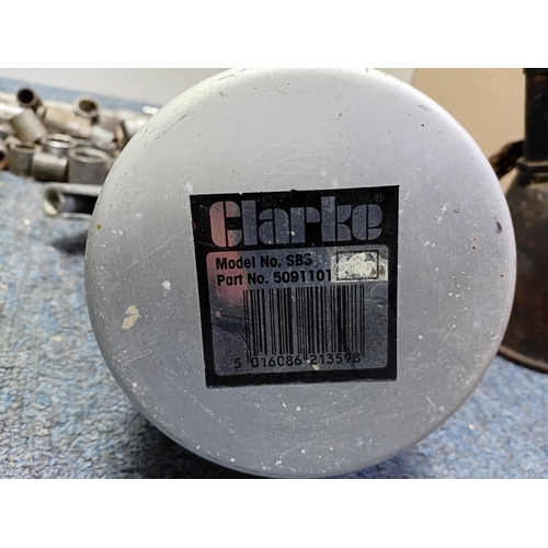 75 - A collection of tools. Featuring, blowtorch's, a Clarke gritblast gun, Evershed & Vignoles Megger in... 