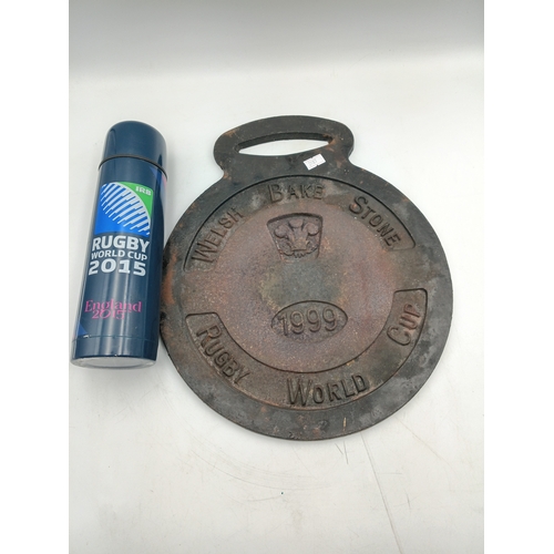 83 - A pair of rugby world Cup items, to include; a 1999 Welsh bake stone and a 2015 rugby world Cup flas... 
