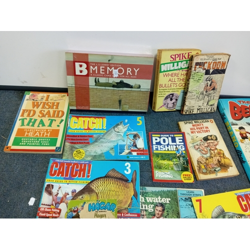 94 - A collection of vintage books. To include fishing guides, The Beano