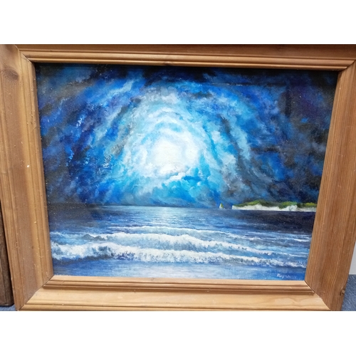 112 - A collection of 4 framed art pieces, primarily featuring landscape scenes and a decorative peacock s... 