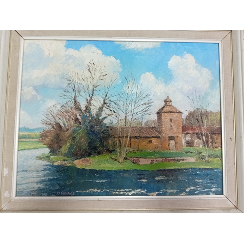 112 - A collection of 4 framed art pieces, primarily featuring landscape scenes and a decorative peacock s... 