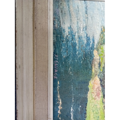 112 - A collection of 4 framed art pieces, primarily featuring landscape scenes and a decorative peacock s... 