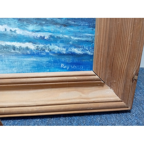 112 - A collection of 4 framed art pieces, primarily featuring landscape scenes and a decorative peacock s... 