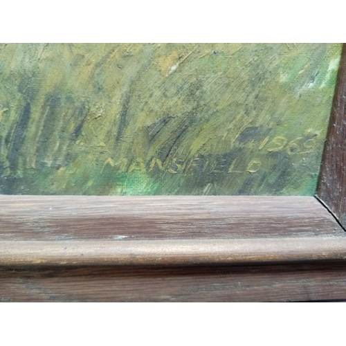 112 - A collection of 4 framed art pieces, primarily featuring landscape scenes and a decorative peacock s... 