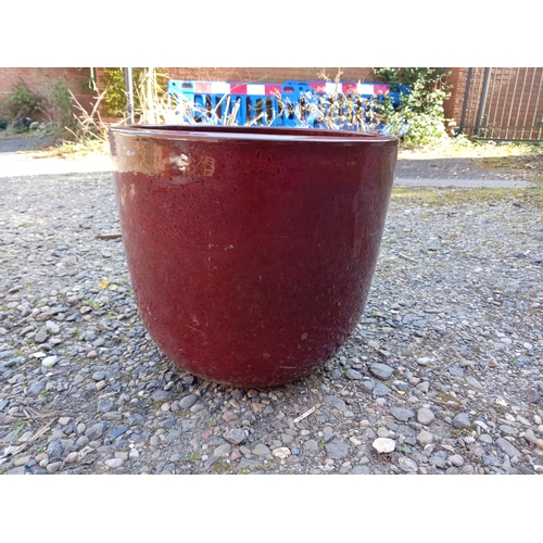 119 - A large blood rec glazed ceramic plant pot. (Height 38 cm x, Diameter 41 cm)